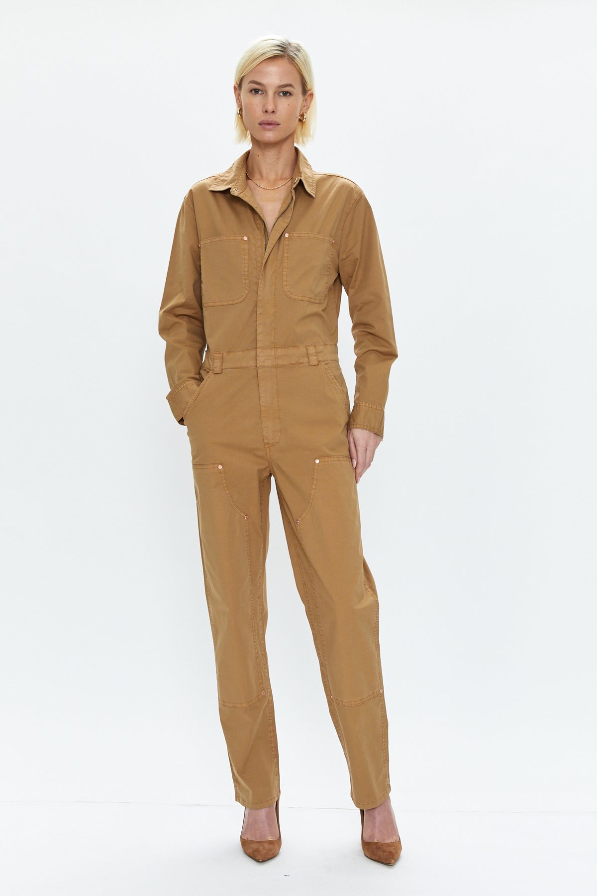 Abigail Long Sleeve Carpenter Jumpsuit - Toffee
            
              Sale